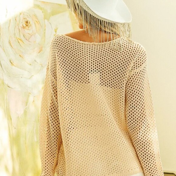 BiBi Sequin American Flag Patch Open Knit Cover Up - Picture 5 of 6